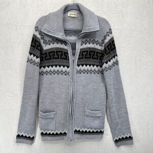 VTG USA St John's Bay Grandpa Cardigan Sweater Full Zip Aztec Retro Gray Chunky